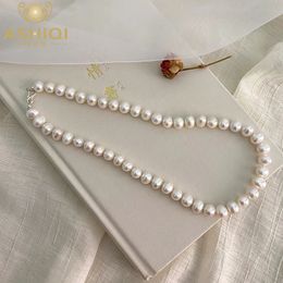 Collares colgantes ASHIQI Collar de perlas de agua dulce natural 925 Joyería de botón de plata esterlina para mujeres Personalidad de moda Regalo de boda 231108