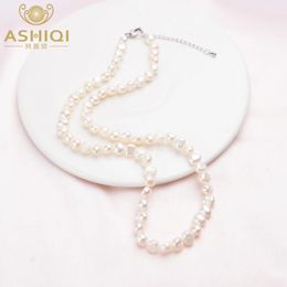 Collares colgantes ASHIQI Real 7-8 mm Collar de perlas de agua dulce para mujeres Classic Natural Barroco Pearl Jewelry231118