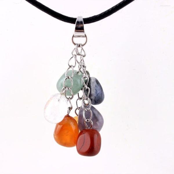 Pendentif Colliers Assortis Coloré Point Croix Pierre Naturelle Pendule En Cuir Chaîne Guérison Cristal Chakra Reiki Pochette Gratuite