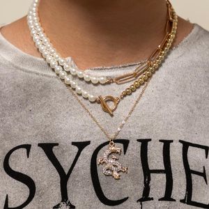 Hangende kettingen asymmetrie parel kralen choker ketting voor mannen punk gelaagde ketting met draak 2022 mode sieraden nek cadeaubonant