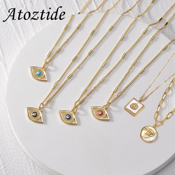 Pendentif Colliers Atoztide Couleur Yeux Collier De Perles Pour Femmes Hommes En Acier Inoxydable Zircon Clavicule Chaîne Bijoux De Noël Colliers Cadeaux