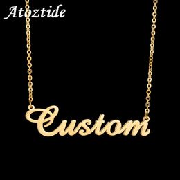 Hanger Kettingen Atoztide Aangepaste Mode Roestvrij Stalen Naam Ketting Gepersonaliseerde Brief Gouden Bord Cadeau 231121