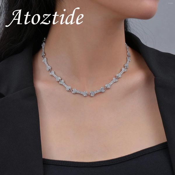 Collares colgantes Atoztide Zircon Cadena doble para mujeres Acero inoxidable Piedra Hueso Sol Collar Joyería Regalo Accesorio