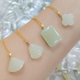 Hanger kettingen au750 Hetian jade square, ongeacht merk 18k gouden witte ketting