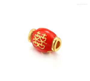 Colliers pendentifs AOÛT 999 OR JAUNE 24K 3D CRAFT BOULE OVALE COULEUR ROUGE