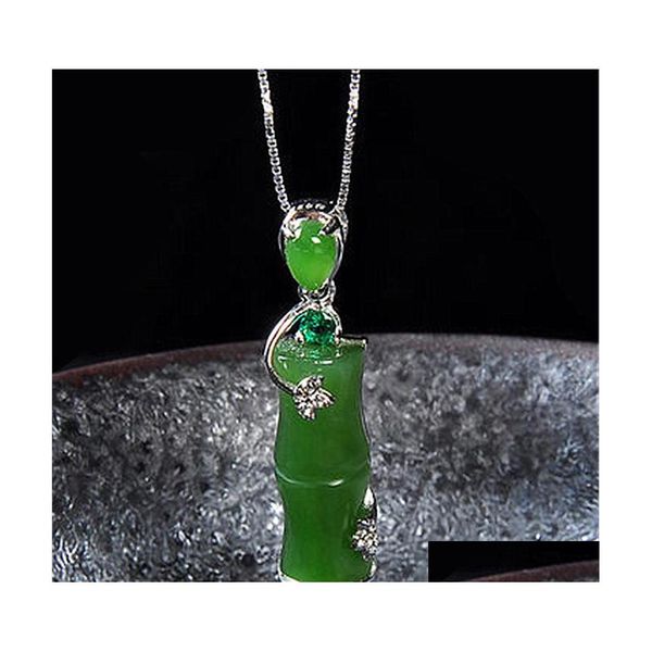 Colliers pendentifs de bon augure vert Jade bambou collier plante édifiante calcédoine Onyx pierre Sier Drop livraison bijoux pendentifs Dhyvr