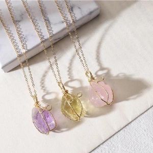 Hanger Kettingen Austyn Natuursteen Ketting Kleine Rock Quartz Slinger Amethist Citrien Fluoriet Roze Kristal Voor Vrouwen