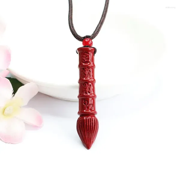 Collares colgantes Auténtico Cinabrio Púrpura Rojo Wenchang Pluma Pincel de escritura Ayuda al collar académico puede ajustar la longitud