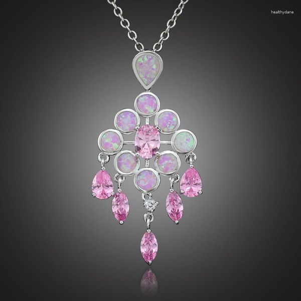 Pendentif Colliers Impressionnant Synthétique Rose Opale De Feu Pierre De Mode Bijoux Argent Plaqué Pour Les Femmes OP350
