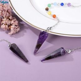 Hanger Kettingen Ayliss 7 Chakra Healing Crystal Pendulum Voor Wichelroedelopen Waarzeggerij 6 Faceted Pointed Reiki Gemstone Yoga Energy Pendulums