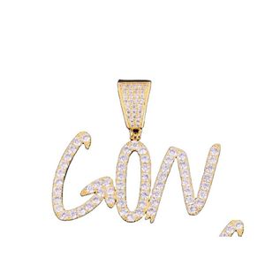 Pendentif Colliers Az Hiphop Nom personnalisé Cursive Écriture Lettres initiales avec chaîne de corde de 24 pouces Gold Sier Bling Zirconia Hommes Bijoux Dhpja