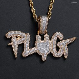 Hangende kettingen az plug letters ijs voor mannen verharde kubieke zirkoon steen hiphop vrouwen gothic sieraden cadeau