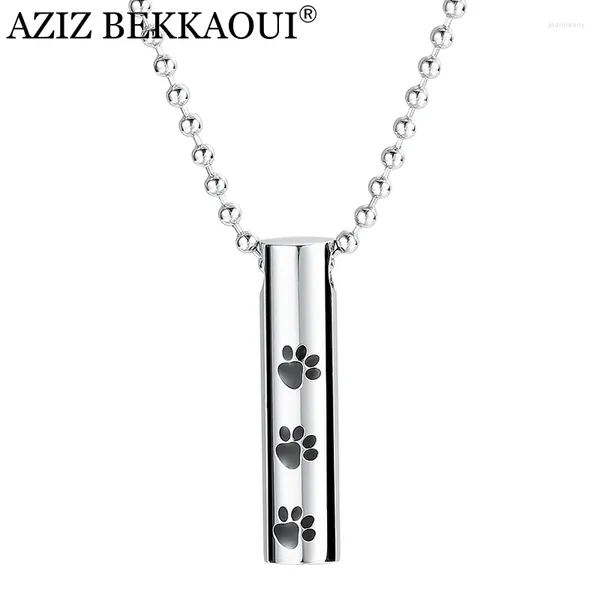 Collares colgantes AZIZ BEKKAOUI Grabado Nombre Forma de tubo Urna de cremación Urna de acero inoxidable Cilindro de pata Recuerdo para mascotas Collar de cenizas conmemorativas