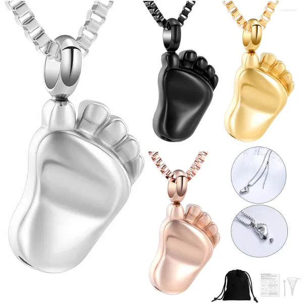 Pendentif Colliers Bébé Pied Crémation Cendres Collier Petites Urnes Memorial Urne En Acier Inoxydable Pour Garçon Fille Bijoux Souvenir