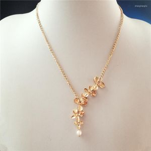 Pendentif Colliers Dos Goutte Collier Femmes Toile De Fond Corps Chaîne Peals Fleur D'orchidée Bijoux De Mariage