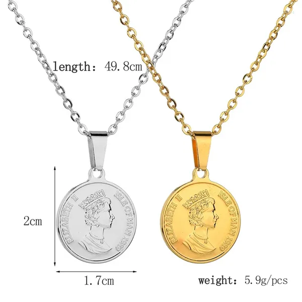 Pendentif Colliers Baecyt en acier inoxydable femmes collier couleur or livre Elizabeth II pièces Mujer collier ras du cou Vintage bijoux 2024