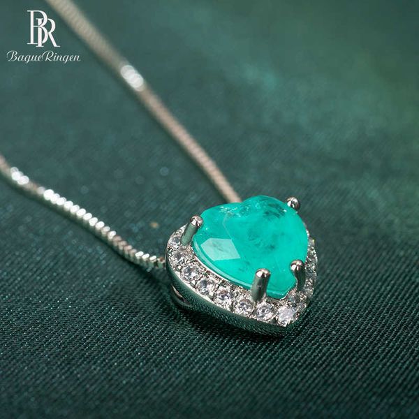 Pendentif Colliers Bague Ringen artificiel brésilien Paraiba Tourmaline pendentif collier pour charme dame forme de coeur 10*10mm pierre cadeau de mariage G230206