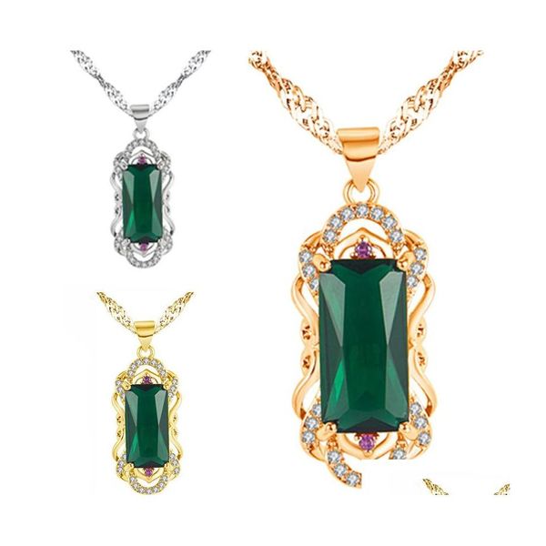 Pendentif Colliers Baguette Brésilienne Riche Tourmaline Verte Collier De Pierres Précieuses Diamondincrusted Zircon Rouge Sier Drop Delivery Jewelry P Dh9Kh