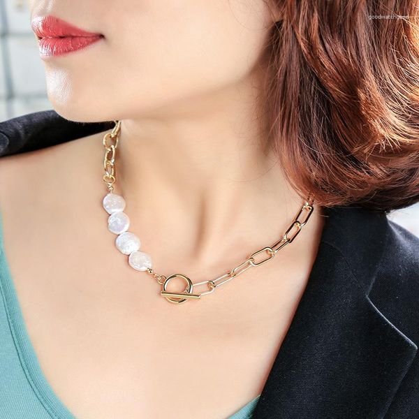 Colliers pendants balanbiu punk cultivé perle pour femmes délicates chaînes en laiton de couleur dorée 2023 bijoux de mode Noël