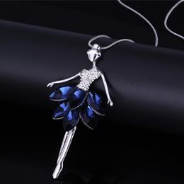 Pendentif Colliers Ballet Figure Danse Fille Bleu Cristal Collier Ballerine Mode Classique Couleur Lien Chaîne Bijoux