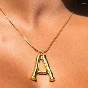 Collares con colgantes, collar con inicial de bambú, letra grande en inglés, joyería colgante grande de gran tamaño para regalo de mujer