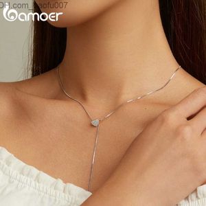 Hanger Kettingen Bamoer 925 puur zilveren heldere hart ketting voor vrouwen Minimalisme lange box chain ketting prachtige sieraden party geschenken BSN260 Z230707