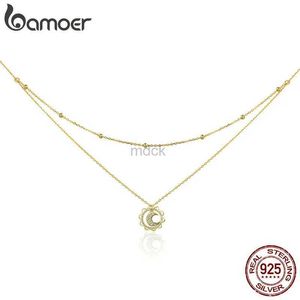 Colliers de pendentif Bamoer 925 Sterling Silver Vintage Gold Sun and Moon Double couches Colliers Choker Pendant pour femmes Silver Fine Jewelry SCN305 240419