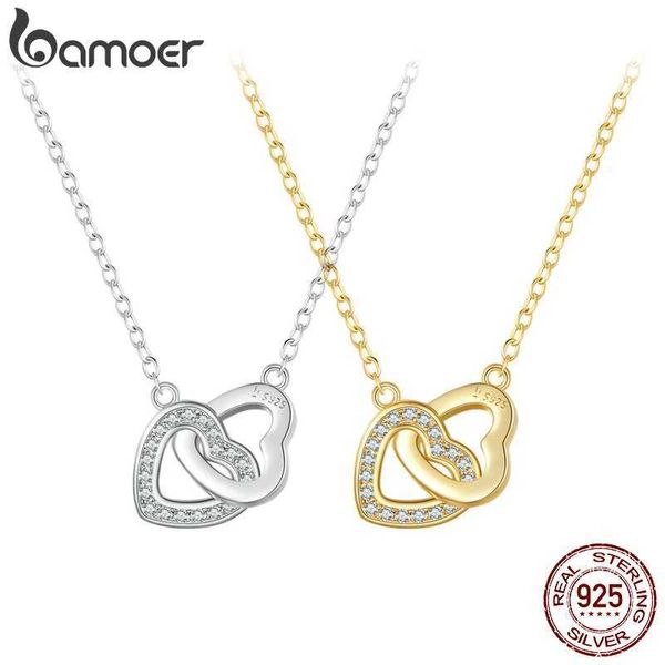 Colliers de pendentif Bamoer 925 Collier de pendentif coeur connecté en argent sterling pour copine Gift Saint Valentin Gift Fine Jewelry SCN181 240410