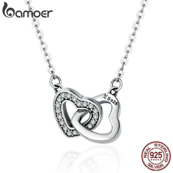 Pendant Necklaces Bamoer 925 en argent Sterling connecté coeur pendentif collier pour petite amie saint valentin cadeau bijoux fins SCN181 Z0417