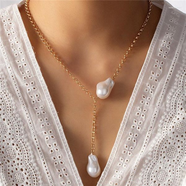 Collares colgantes Barroco Irregular Gran Perla Collar Elegante Damas Boda Cadena de Oro Accesorios Moda Joyería de Mujer