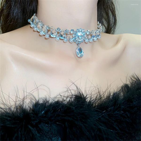 Colliers de perles baroques multicouches pour femmes strass ras du cou bling cristal chaîne en couches chaîne de mariée collier bijoux