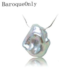Pendentifs de collier BaroqueOnly 925 argent sterling boîte chaîne pendentif collier collier de perles gris irrégulier baroque plat perle haute brillance 15-20mm 231010