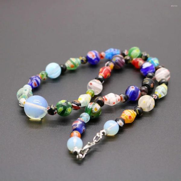 Pingente colares colar de contas de vidro multicolor flor opala diy gargantilha jóias para contas no