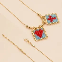 Pendentif Colliers Collier de perles Mode Simplicité Croix en forme de coeur Signe suspendu tissé à la main Bohème Perle de riz réglable