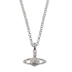 Hangende kettingen kralen kettingen kralen kettingen saturn gebogen ketting parels diamant tennis ketting vrouw zilveren ketens vintage trendy stijl met doos