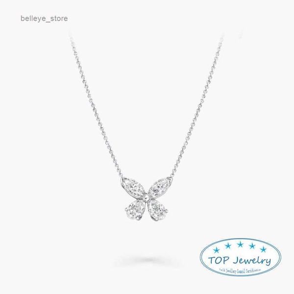 Collares pendientes Collares con cuentas Joyería de marca de lujo de Inglaterra Collar de diamantes de mariposa clásico de plata de ley 925 de alta calidad para mujeres L231225