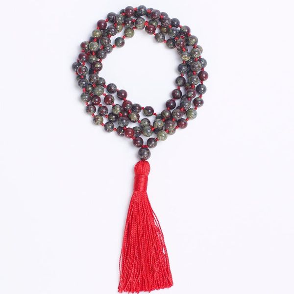 Pendentif Colliers Perles Mala Collier Bloodstone Long Tassel Yoga Bijoux Prière Japa BeadsPendentif