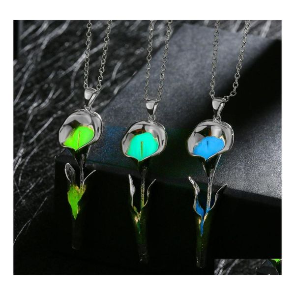 Collares pendientes Beautif Romántico Sier Luz plateada en forma de antorcha oscura Collar de noche luminosa Cadena Entrega de gota Colgante de joyería Dhceh