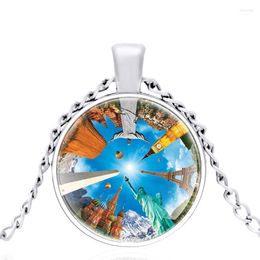 Pendentif Colliers Beaux bâtiments dans le monde Verre Cabochon Hommes Femmes Haute Qualité Collier Bijoux Accessoires CadeauxPendant Elle22