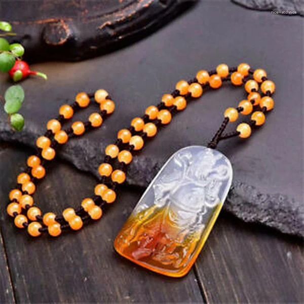 Pendentif Colliers Belle Chine Naturel Blanc / Jaune Agate Calcédoine GuanYu Sculpté à la main