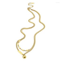 Pendentif Colliers Belle double couche chaîne carrée et collier de boule pour les femmes en acier inoxydable de qualité supérieure couleur or bijoux de mode