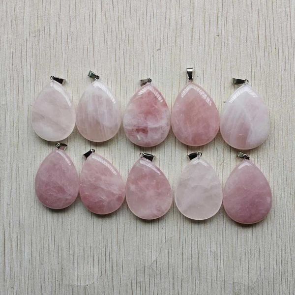 Collares colgantes hermosa moda rosa natural piedra de cuarzo rosa grandes colgantes de gota de agua para la fabricación de joyas al por mayor 10 piezas