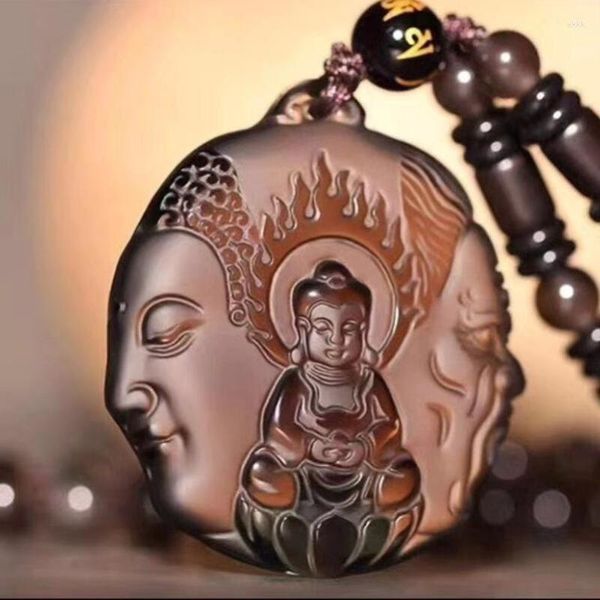 Collares pendientes hermosa obsidiana Natural amuleto chino Buda diablo colgantes de la suerte collar de cuentas encanto fino regalo joyería