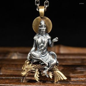 Pendentif Colliers Belle Vintage Goldfish Mont Bodhisattva Bouddha Statue Collier Hommes Femmes Bouddhiste Amulette Bijoux Religieux Cadeau