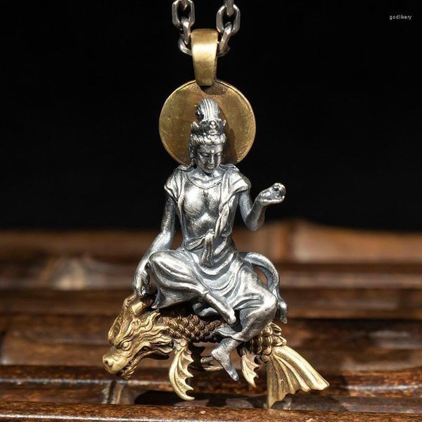 Collares colgantes hermoso Vintage Goldfish Monte Bodhisattva Buda estatua collar hombres mujeres budista amuleto joyería religiosa regalo