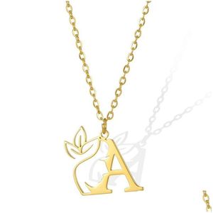 Hanger Kettingen Schoonheid Bloem Initial Ketting Vrouwen Meisje Geschenken Rvs Goud Kleur Brief Hanger Choker Alfabet Sieraden Dr Ot0Ed