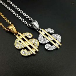 Pendentif Colliers Beichong Hip Hop Bling US Dollar Collier d'argent en acier inoxydable 316L pour femmes/hommes strass bijoux