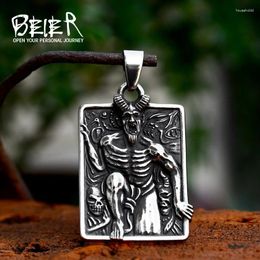 Pendentif Colliers BEIER 2024 Design Acier inoxydable Crâne Satan Rectangulaire pour hommes Cool Gothic Bijoux Cadeau