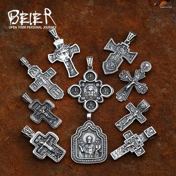 Colliers pendentifs Beier Christ Jésus Collier 316l en acier inoxydable Chaîne Cross Hommes Bijoux Gift Religieux Christian BP8-381