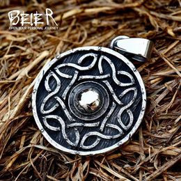 Hangende kettingen beier klassieke retro viking schild ketting ronde keltische knoop amulet noors heren sieraden bp8-858 pendant elle22